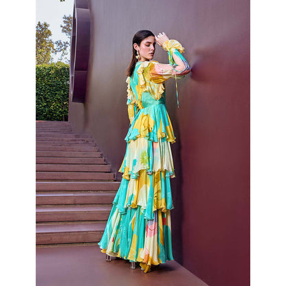 MANDIRA WIRK Turquoise Eucalyptus Layer Dress