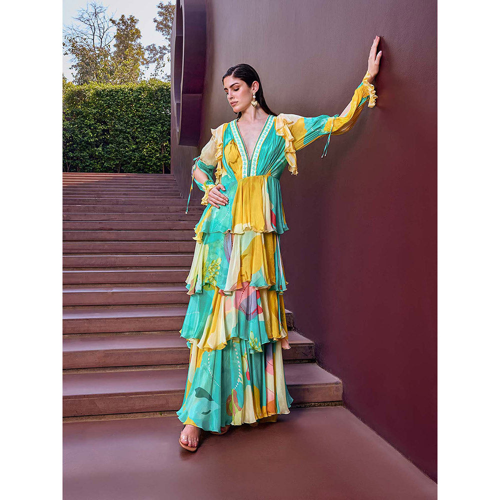 MANDIRA WIRK Turquoise Eucalyptus Layer Dress
