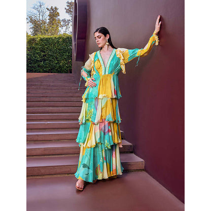 MANDIRA WIRK Turquoise Eucalyptus Layer Dress