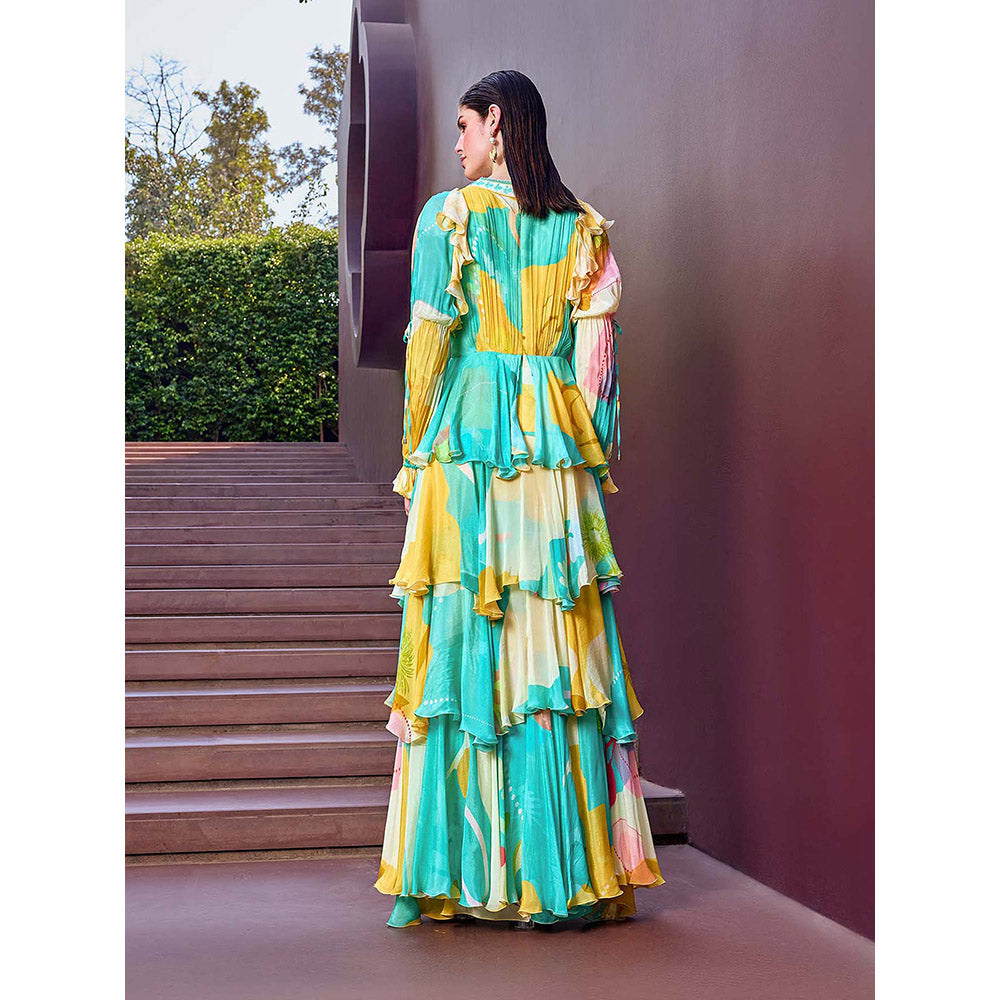 MANDIRA WIRK Turquoise Eucalyptus Layer Dress