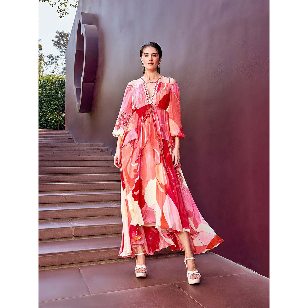 MANDIRA WIRK Scarlet Red Shoulder Cutout Dress