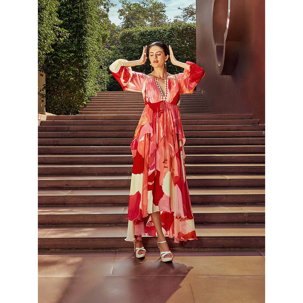MANDIRA WIRK Scarlet Red Shoulder Cutout Dress
