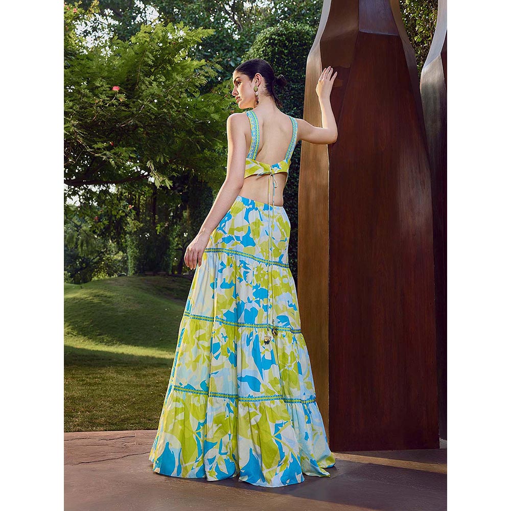 MANDIRA WIRK Printed Plunge Backless Maxi Dress