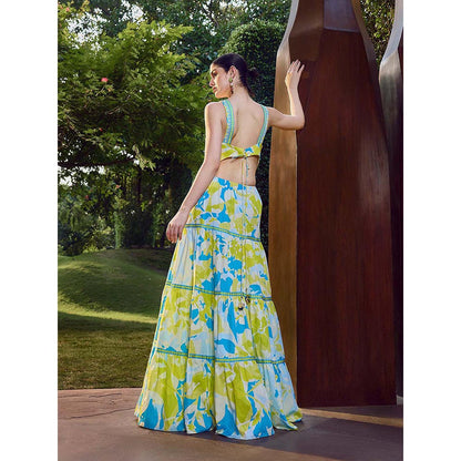 MANDIRA WIRK Printed Plunge Backless Maxi Dress