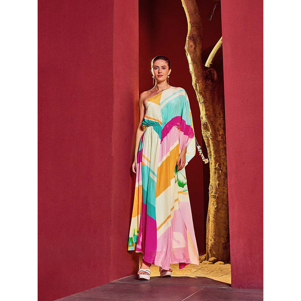 MANDIRA WIRK Multi-Color One-Shoulder Kaftan Dress