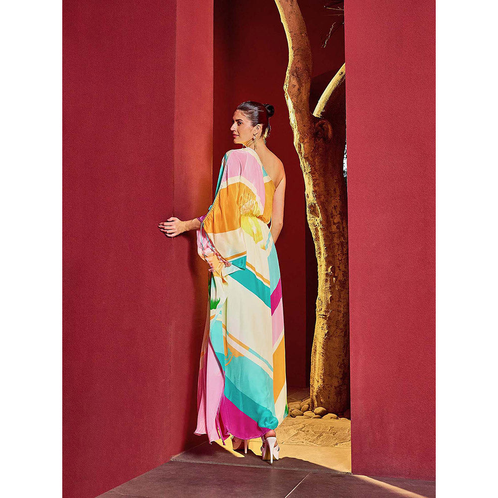 MANDIRA WIRK Multi-Color One-Shoulder Kaftan Dress