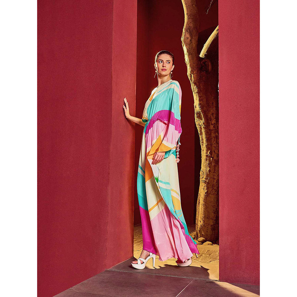 MANDIRA WIRK Multi-Color One-Shoulder Kaftan Dress