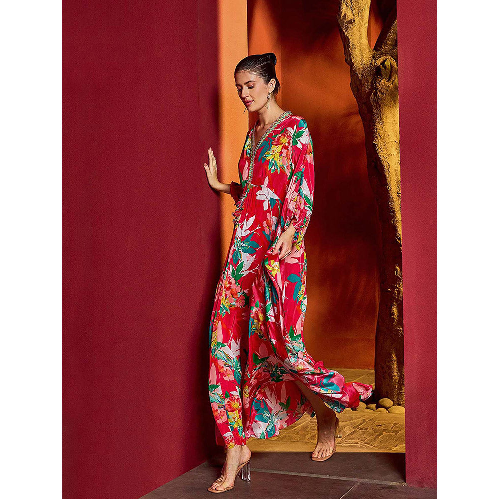 MANDIRA WIRK Red Blossom Printed Kaftan Dress