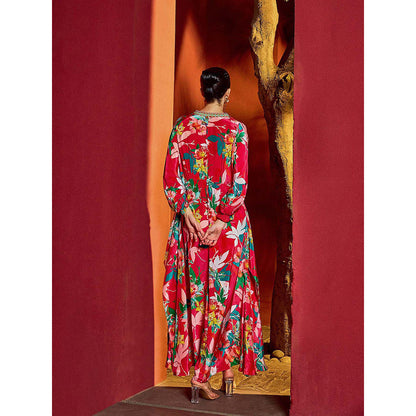 MANDIRA WIRK Red Blossom Printed Kaftan Dress