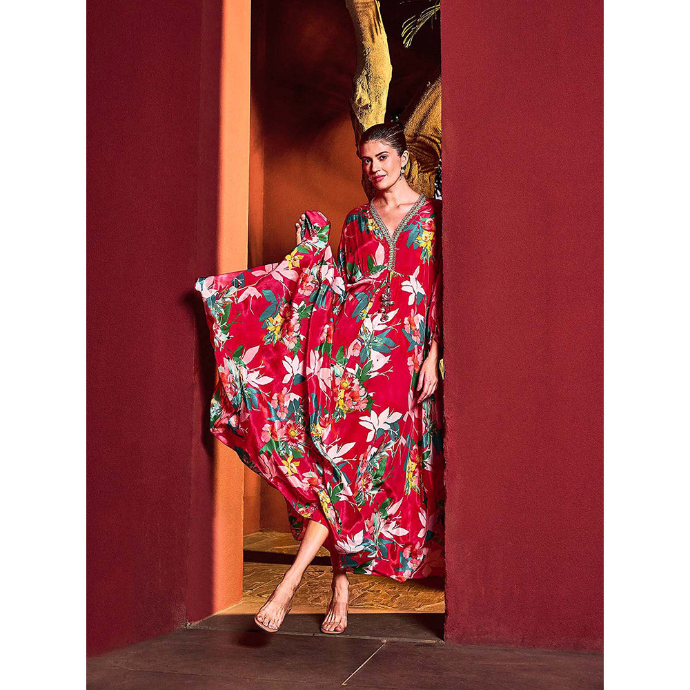 MANDIRA WIRK Red Blossom Printed Kaftan Dress