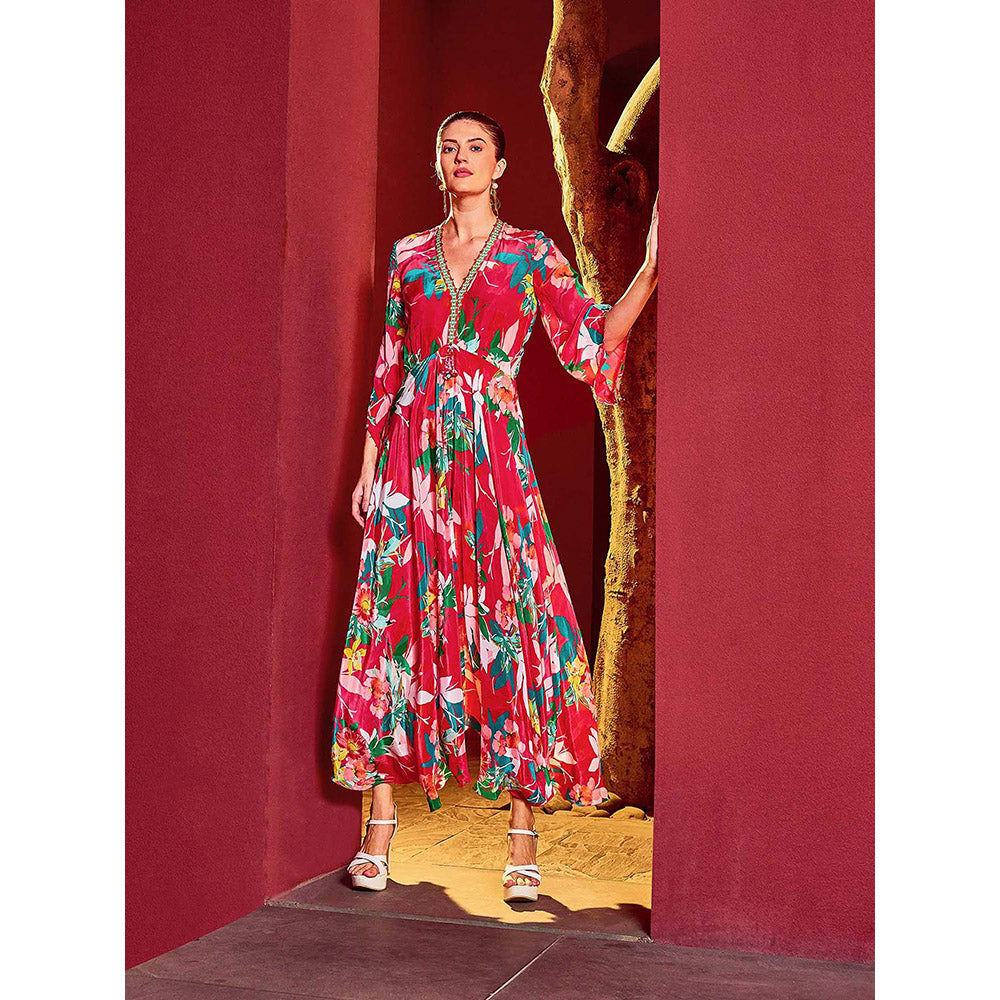 MANDIRA WIRK Pink Scarlet Floral Printed Dress