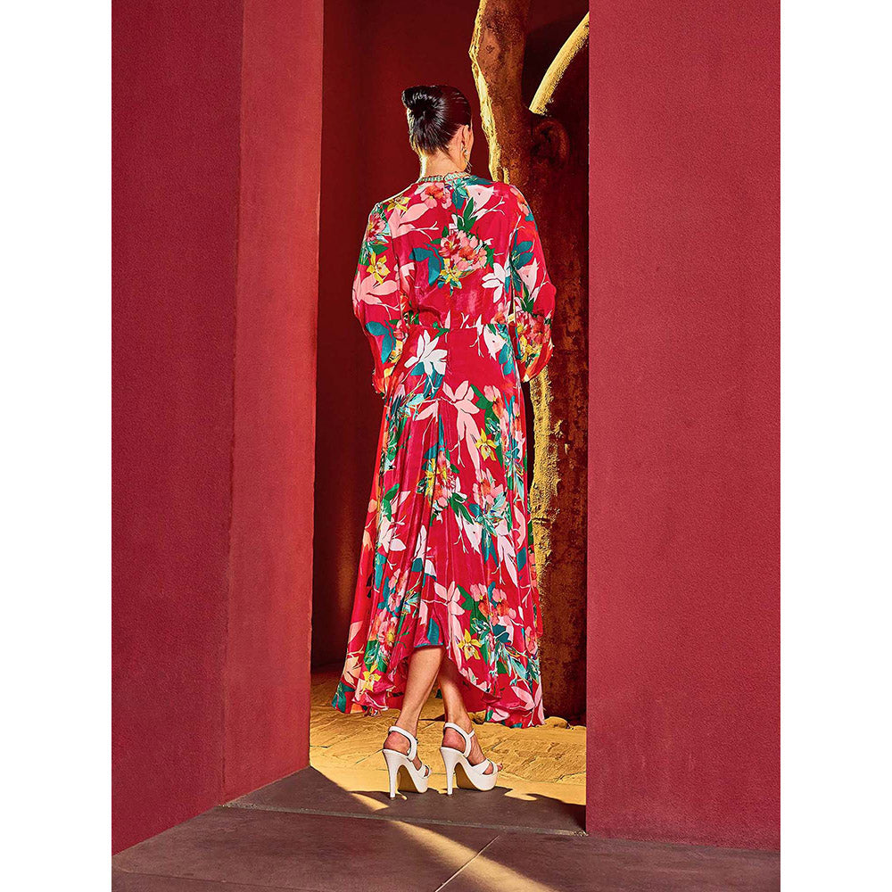 MANDIRA WIRK Pink Scarlet Floral Printed Dress