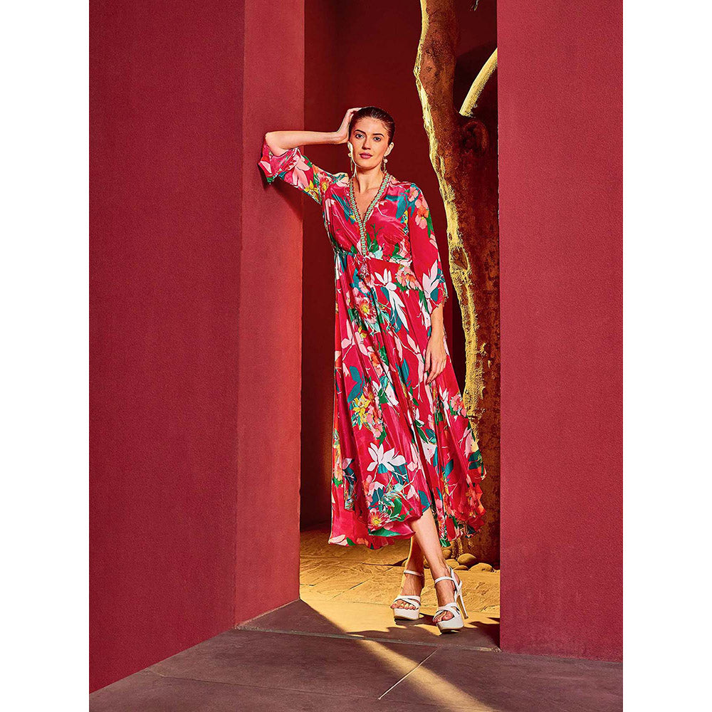 MANDIRA WIRK Pink Scarlet Floral Printed Dress
