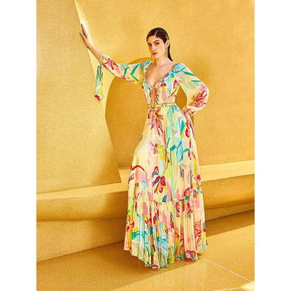 MANDIRA WIRK Multicolor Floral Printed Maxi Dress