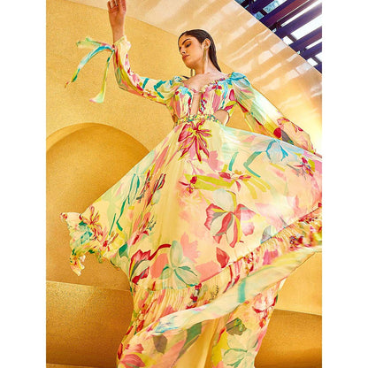 MANDIRA WIRK Multicolor Floral Printed Maxi Dress