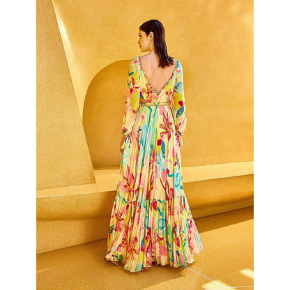 MANDIRA WIRK Multicolor Floral Printed Maxi Dress