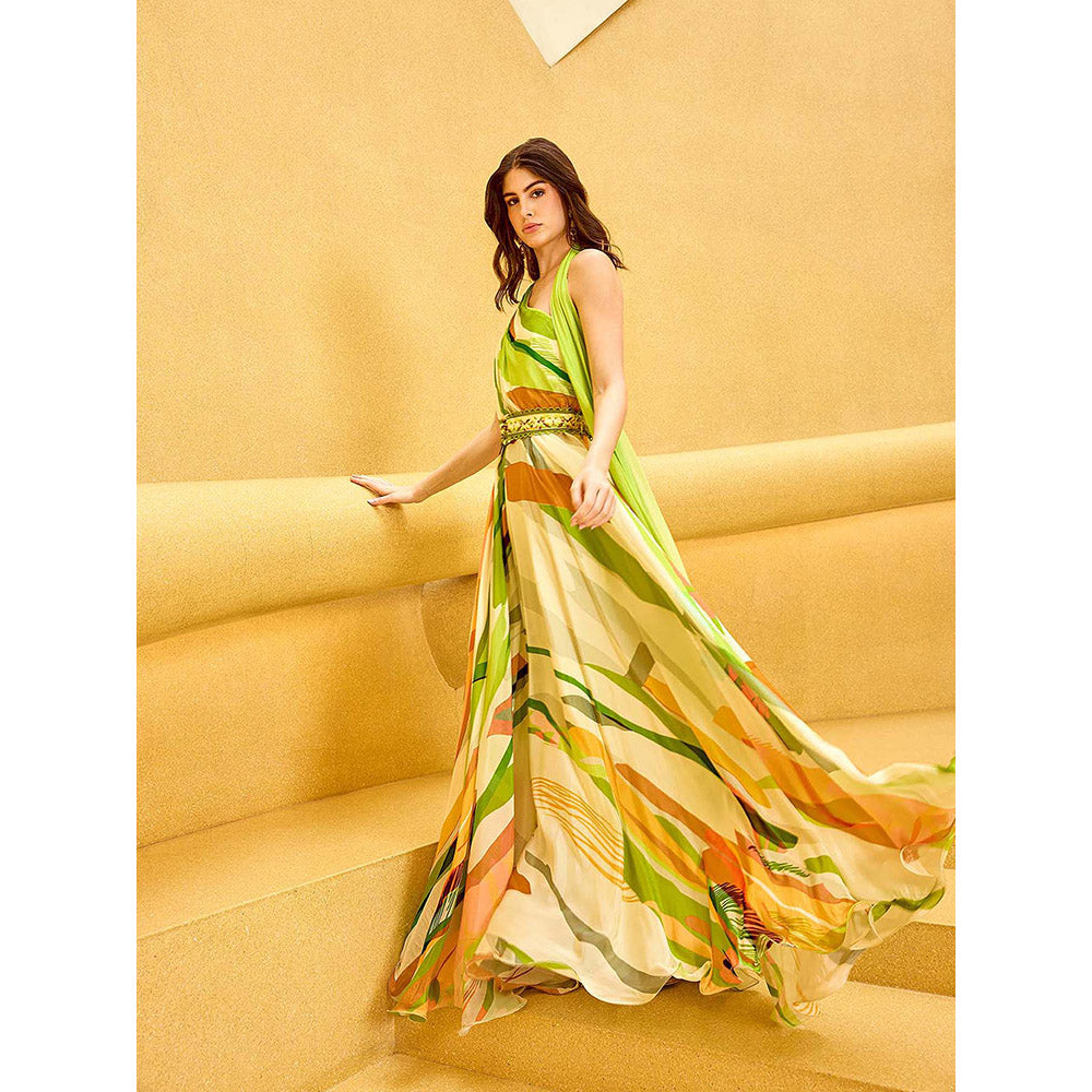 MANDIRA WIRK Lime Green Summer Crisp Jumpsuit with Belt (Set of 2)