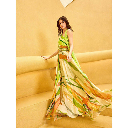 MANDIRA WIRK Lime Green Summer Crisp Jumpsuit with Belt (Set of 2)