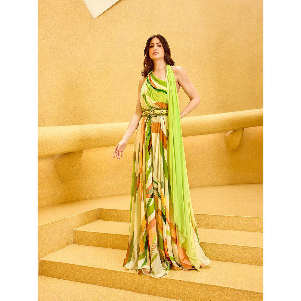 MANDIRA WIRK Lime Green Summer Crisp Jumpsuit with Belt (Set of 2)
