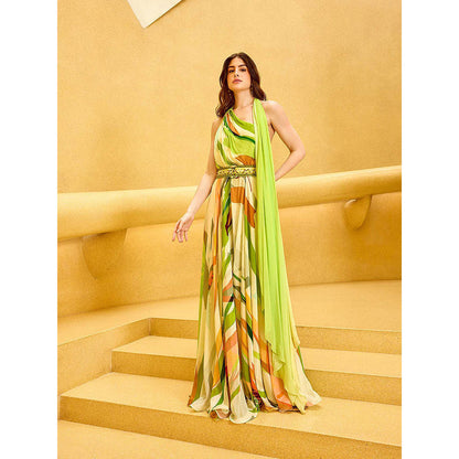 MANDIRA WIRK Lime Green Summer Crisp Jumpsuit with Belt (Set of 2)