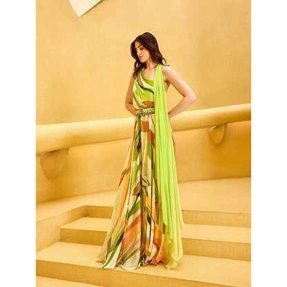 MANDIRA WIRK Lime Green Summer Crisp Jumpsuit with Belt (Set of 2)
