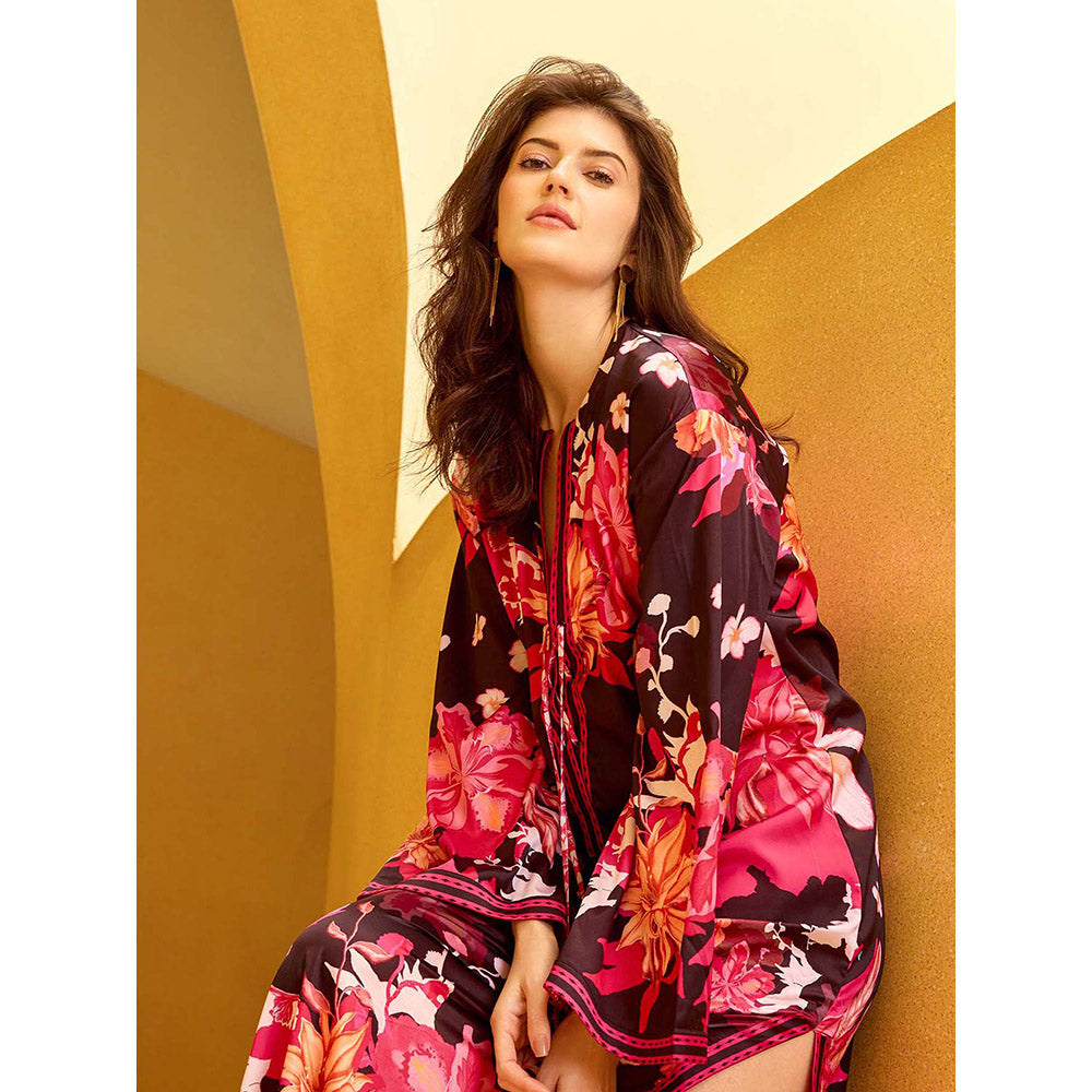 MANDIRA WIRK Maroon Cameo Floral Print Dress