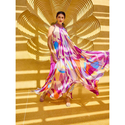 MANDIRA WIRK Purple Abstract Print Geo Dress