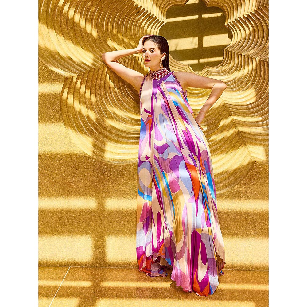 MANDIRA WIRK Purple Abstract Print Geo Dress