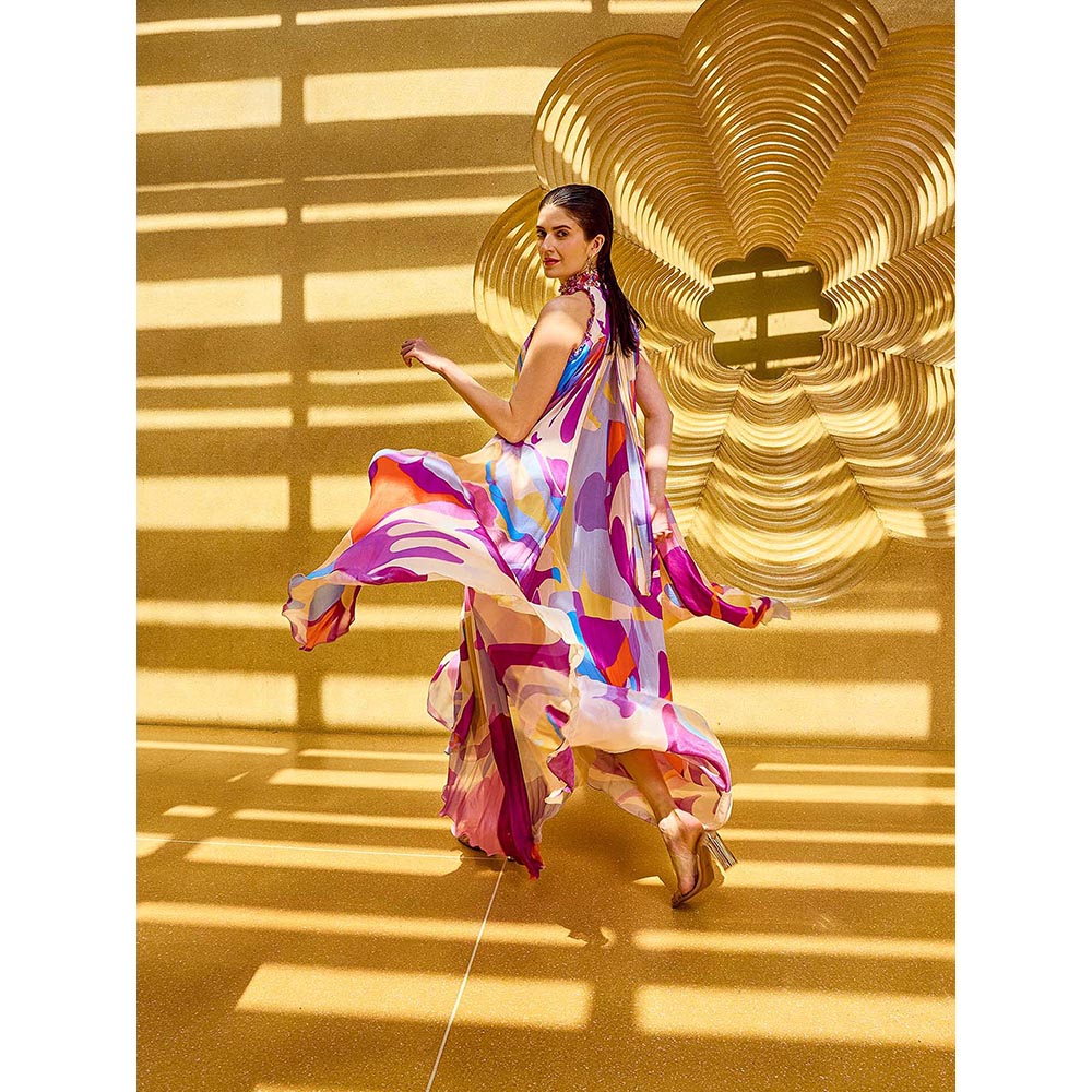 MANDIRA WIRK Purple Abstract Print Geo Dress