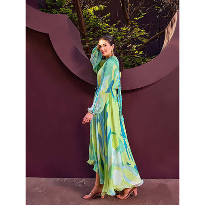 MANDIRA WIRK Green Abstract Print Geo Dress