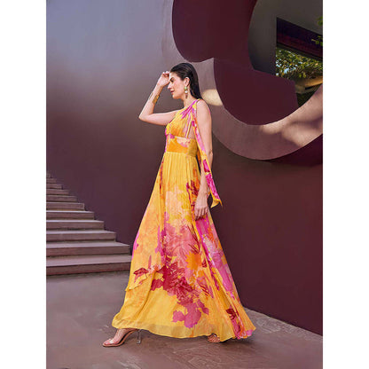 MANDIRA WIRK Orange Ochre Floral Fantasy Dress