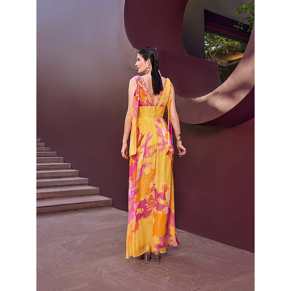MANDIRA WIRK Orange Ochre Floral Fantasy Dress