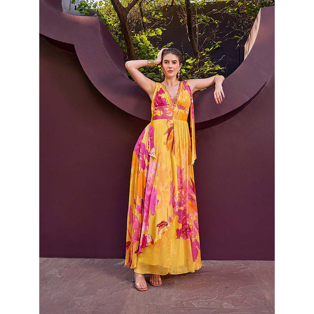 MANDIRA WIRK Orange Ochre Floral Fantasy Dress