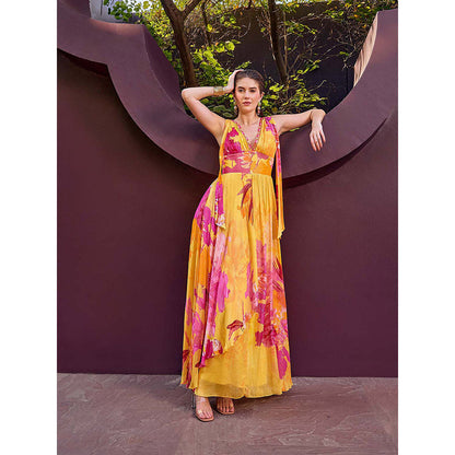 MANDIRA WIRK Orange Ochre Floral Fantasy Dress