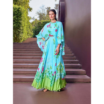 MANDIRA WIRK Mint Blue Floral Dress