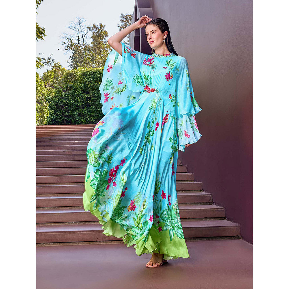 MANDIRA WIRK Mint Blue Floral Dress