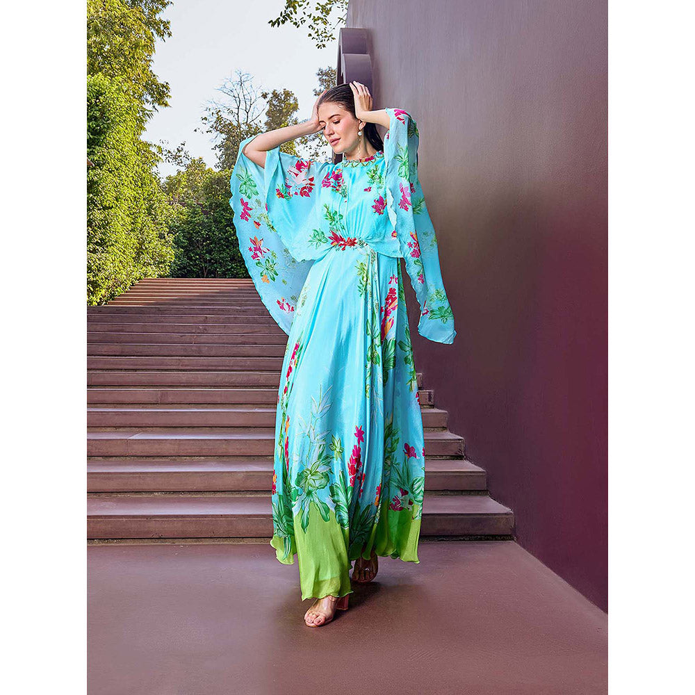 MANDIRA WIRK Mint Blue Floral Dress