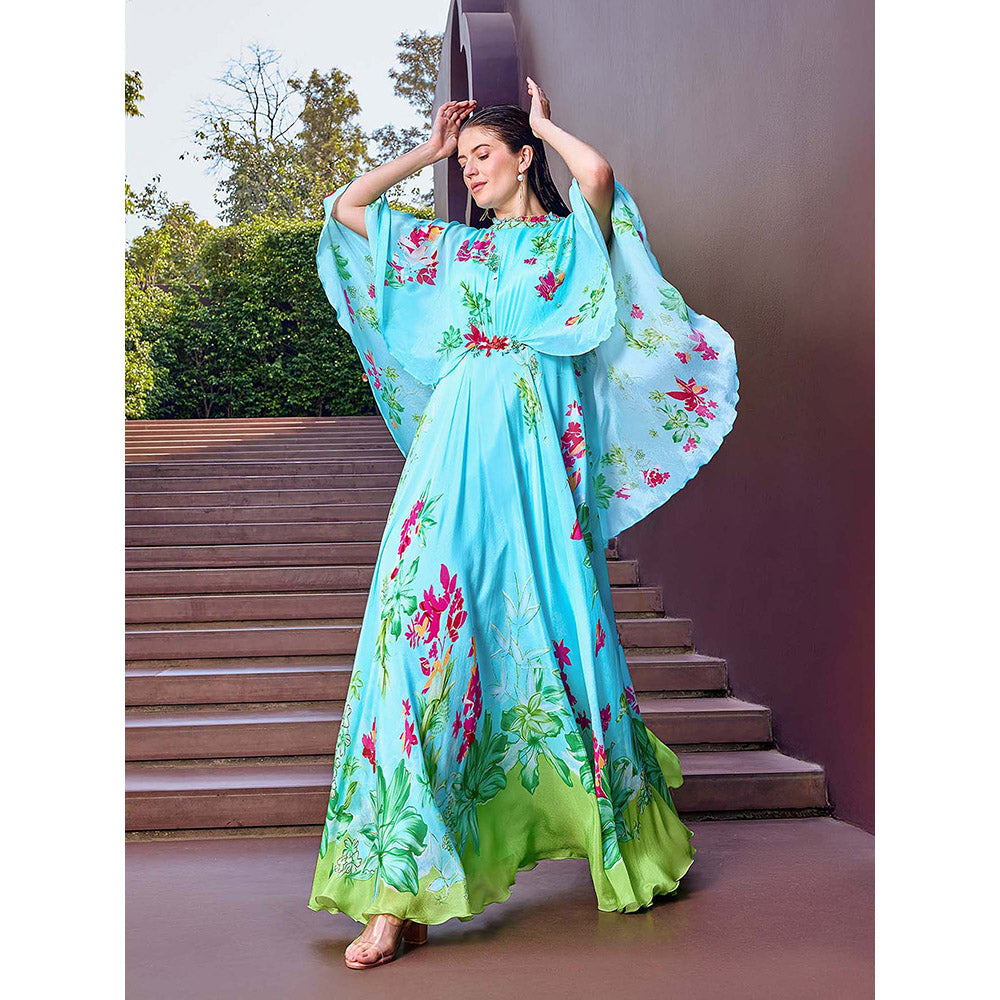 MANDIRA WIRK Mint Blue Floral Dress