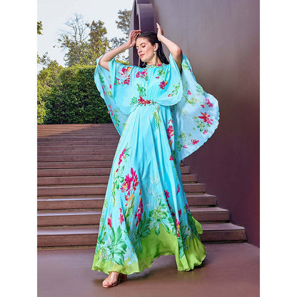 MANDIRA WIRK Mint Blue Floral Dress