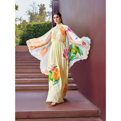 MANDIRA WIRK Light Yellow Wage Motif Placement Dress