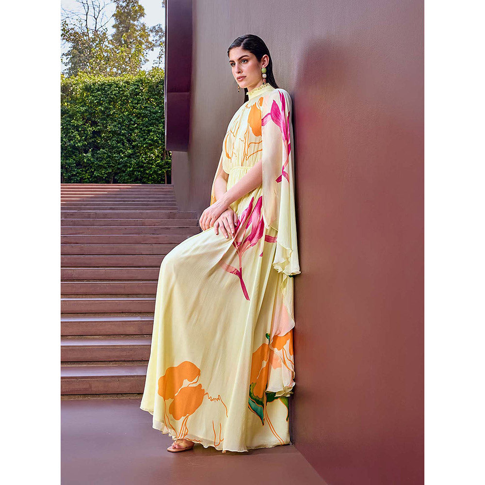 MANDIRA WIRK Light Yellow Wage Motif Placement Dress