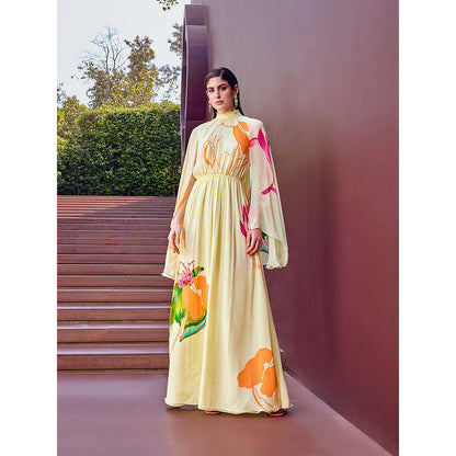 MANDIRA WIRK Light Yellow Wage Motif Placement Dress