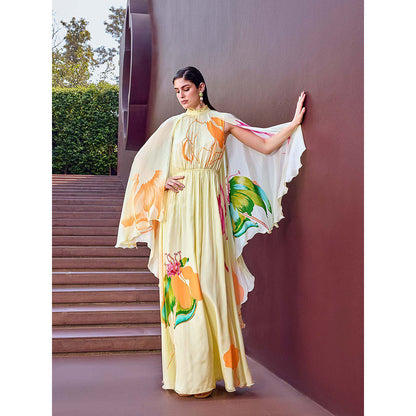 MANDIRA WIRK Light Yellow Wage Motif Placement Dress