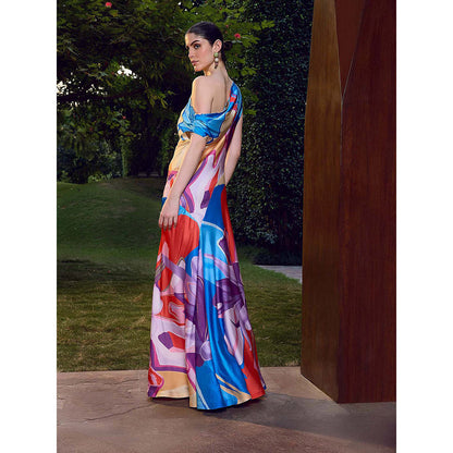 MANDIRA WIRK Blue Modern Abstract One Shoulder Dress