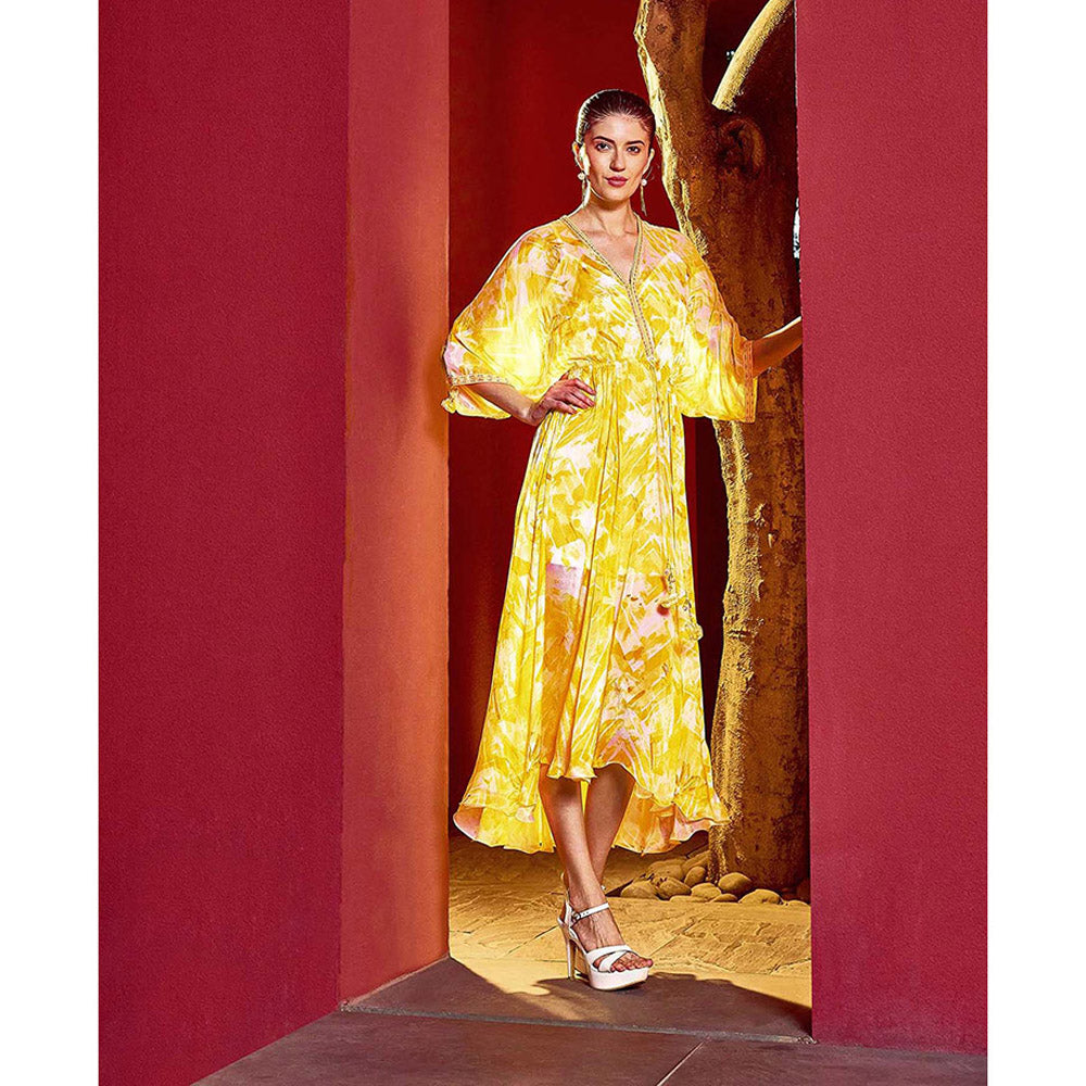 MANDIRA WIRK Yellow Ochre Florid Fantasy Dress