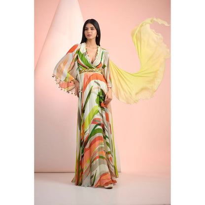 MANDIRA WIRK Green Printed Maxi Dress