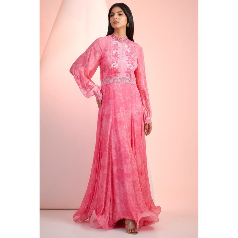 MANDIRA WIRK Pink Printed Maxi Dress