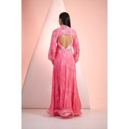 MANDIRA WIRK Pink Printed Maxi Dress