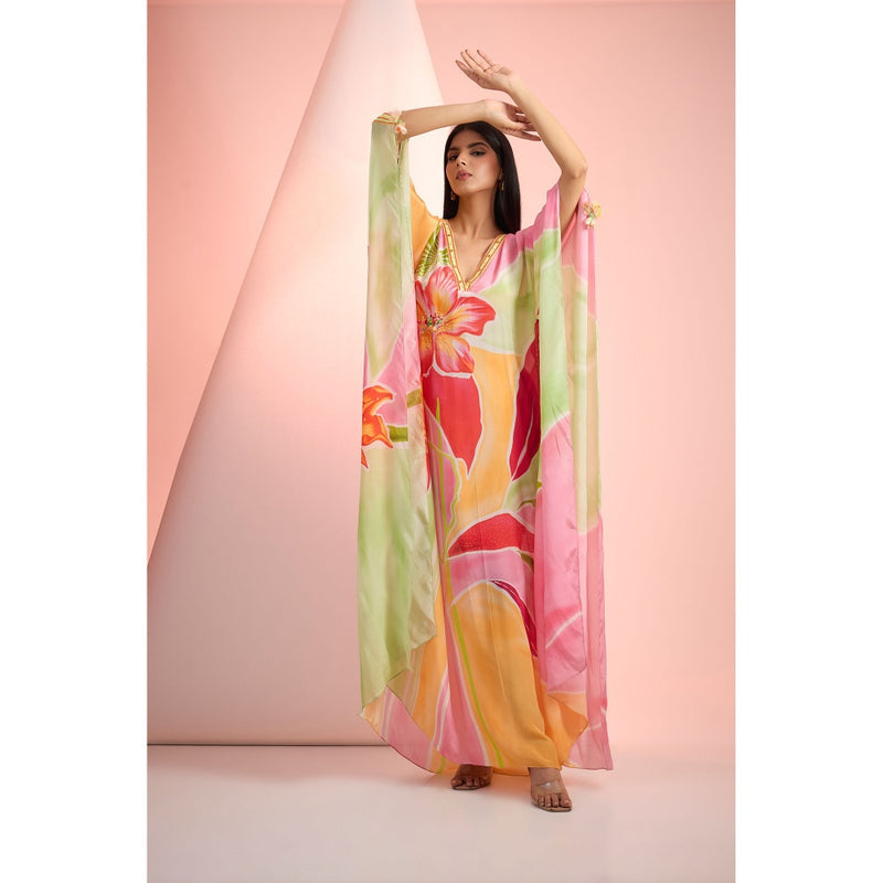MANDIRA WIRK Multi-Colour Kaftan Dress with Slip (Set of 2)