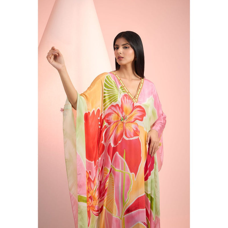MANDIRA WIRK Multi-Colour Kaftan Dress with Slip (Set of 2)